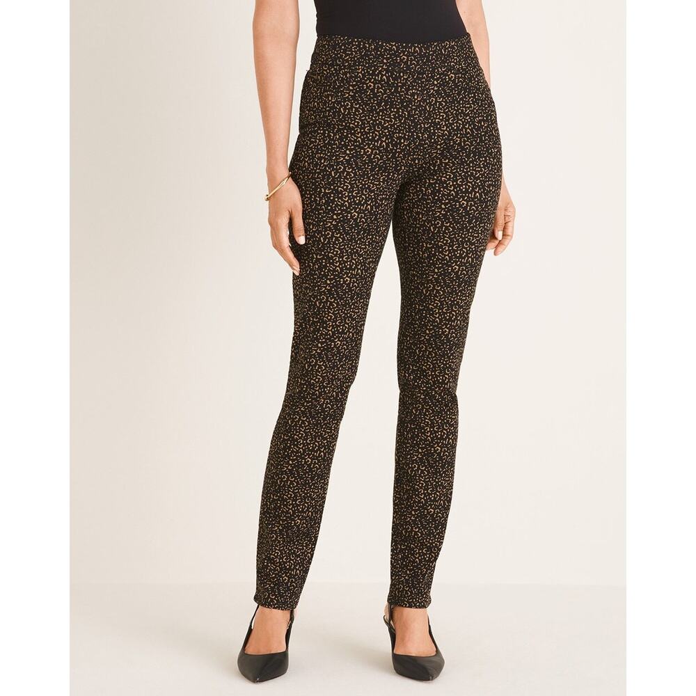 Chico's Etched Print Pull On Jeggings Jeans Stretch Denim Black Gold Womens 8